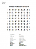 Birthday Party Word Search Puzzle