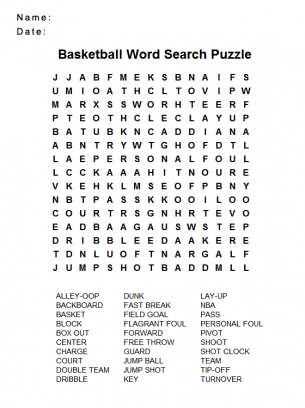 Basketball Word Search Puzzle
