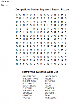 Wordsearch Puzzles Swimming
