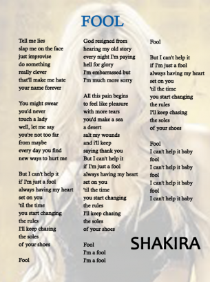 Fool by Shakira Lyrics Sheets