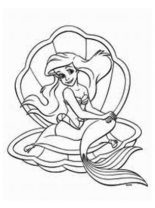 Princess Coloring Sheets mermaid pricess Ariel in a clam shell