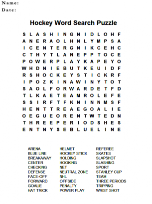 Hockey WordSearch Puzzles