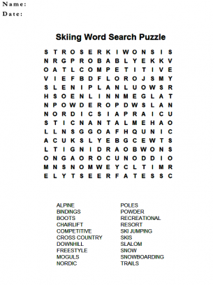 Skiing Word Search Puzzle