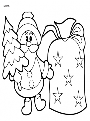 Coloring Pages Santa holding Tree