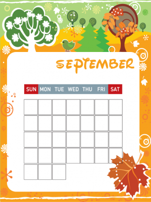 Blank September Calendars featuring a nice tree design