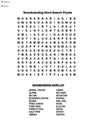 Wordsearch Puzzles Snowboarding