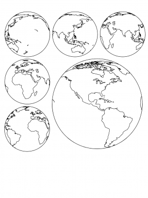 Globe Coloring Sheets - Show the globe from six different angles