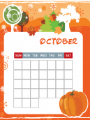 October Printable Blank Calendars with orange and green trees and other patterns