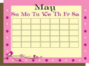 May Monthly Calendar with pink and flowers around the edges for mothers day