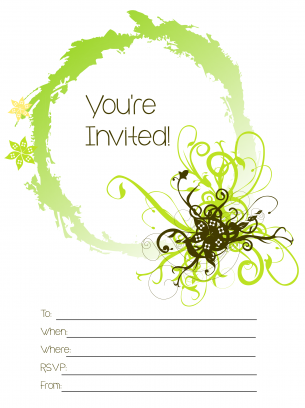 You're Invited Party Invitation - With green, yellow and brown sleek floral design
