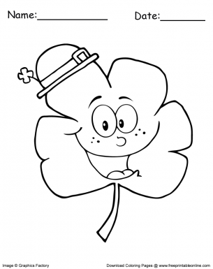 Clover Leaf With Hat Coloring Sheet