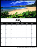 Printable with Beach for July - Monthly Calendars - Blank for use in any given year