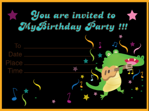 Alligator Guitar Birthday Invitation
