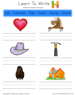 learn to write words that start with h