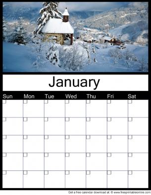 January Free Printable Monthly Calendar with fields of flowers - use for any year