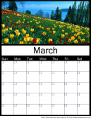 March Free Printable Monthly Calendar with a field of flowers - use for any year
