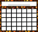 Autumn Theme Blank Calendar with autumn leaves scattetered around the template