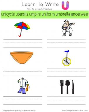 Learn To Write - Words That Start With U
