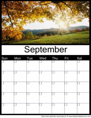 September Free Printable Monthly Calendar with a lovely autumn day - use for any year