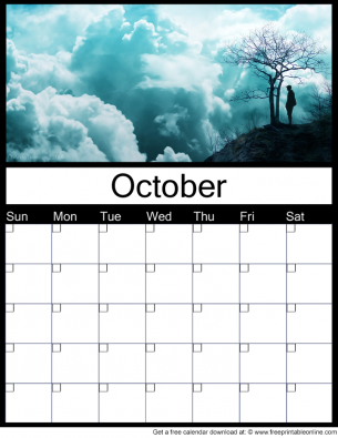 October Free Printable Monthly Calendar with a autumn day - use for any year