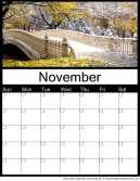 November Free Printable Monthly Calendar with a cold autumn day - use for any year