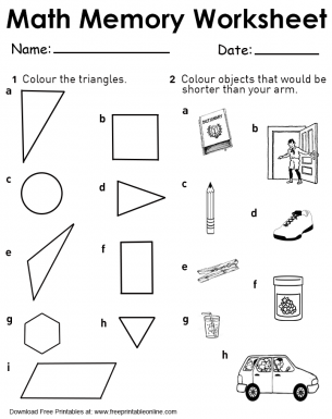 Triangles and Shorter Than Your Arm Math Memory Worksheet