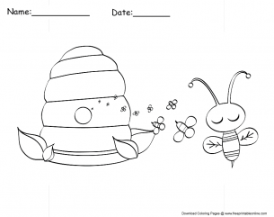 Bee and Honey Coloring Page