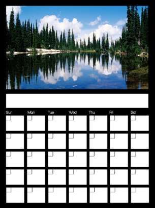 February Blank Monthly Calendars - Beautiful mountain lake