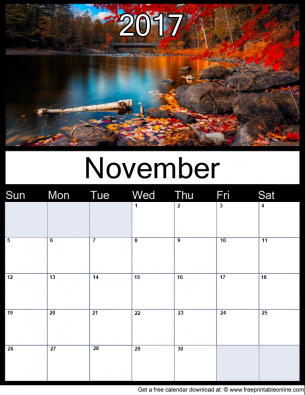 New November 2017 Printable Monthly Calendar