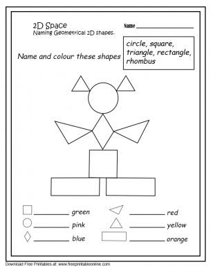 2D Shapes Kids Worksheets - Color the Different 2D Shapes 