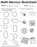 Curve Sides and Area Worksheets - 1. Color the shapes that have curved sides. 2. Color the large area