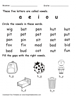 Learn the Vowels Worksheet - learn the vowels, identify the vowels, then write the vowels. 3 exercises in one worksheet