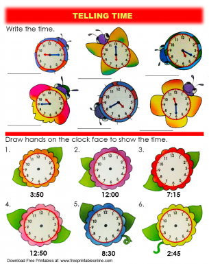 Flower and Bugs Telling Time Worksheet