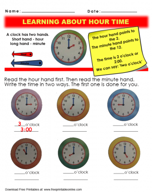 Learning About Hour Time Worksheet