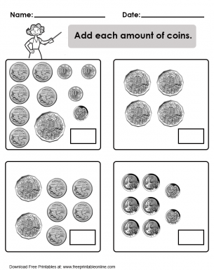 Addition of Coins Worksheet
