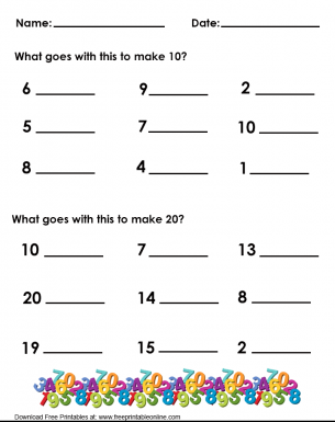 Addition of Ten and Twenty Worksheet