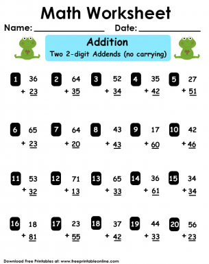 Two Digit Addition No Carrying Worksheet