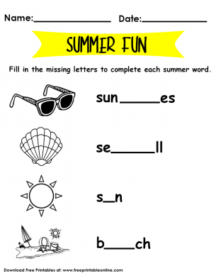 summer words worksheet