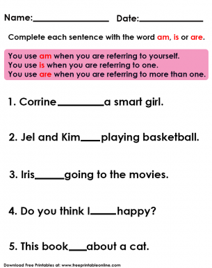 Am Is and Are Worksheet