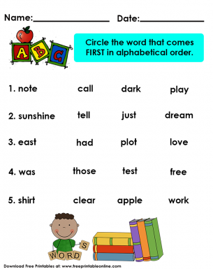 Alphabetical Word Worksheet