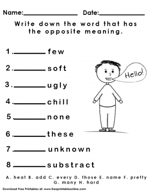 Antonyms Kids Worksheet