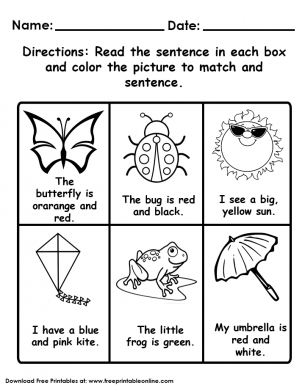Read and Color Kids Worksheet