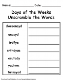 Days of the Week Worksheet - Unscramble the words