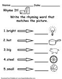 Rhyme It Name It - Write the rhyming word that matches the picture