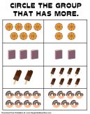 Less and More Worksheet - Circle the group that has more.