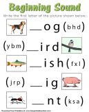 First Letter Sound Worksheet - Begining sound. Write the first letter of the picture shown below.