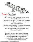 See Saw Poem - For, oh! the tree the trees are cut down - Poem worksheet for kids