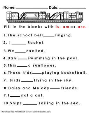 Is Am and Are Kids Worksheet - Fill in the blanks with either; is, am or are.