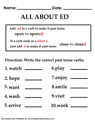 Past Tense Workseet Add ed Exercise Handout - Write The Past Tense - Free Kids Worksheet