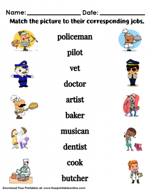 Job Title Worksheet - match the picture with the corresponding jobs